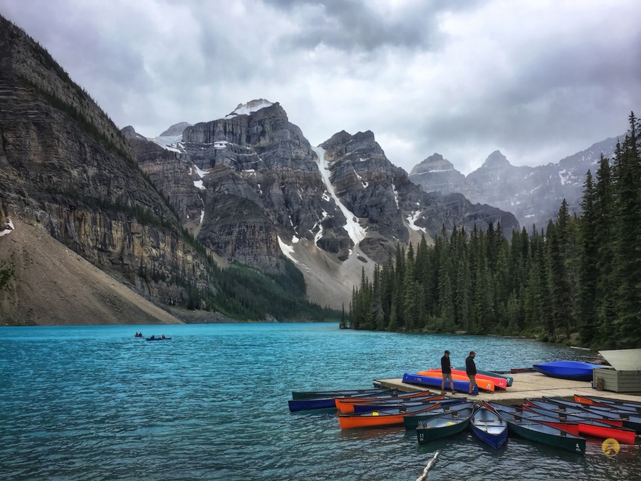 Moraine Lake Canoes Alberta  Print