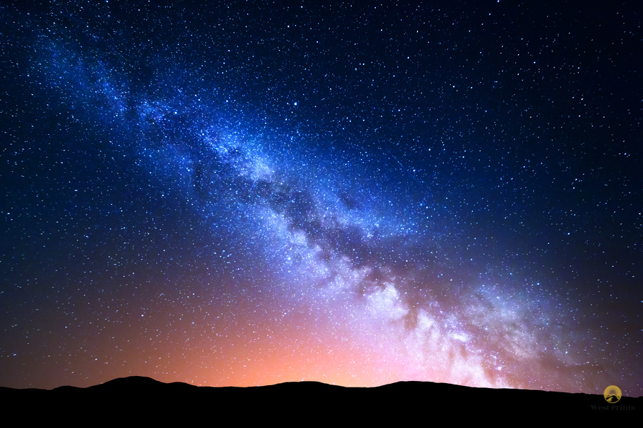 Night landscape with colorful Milky Way and y  Print