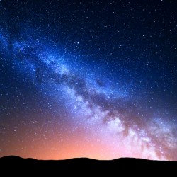 Night landscape with colorful Milky Way and y