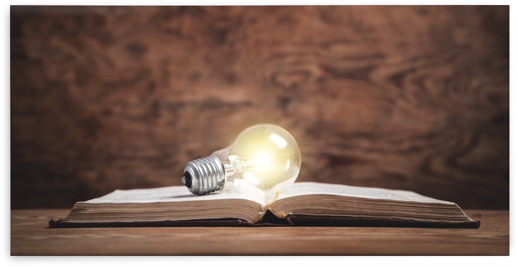 Light bulb on the book. Knowledge Creative Wi by JesseLeonard