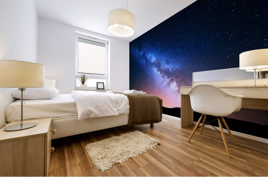 Night landscape with colorful Milky Way and y Mural print