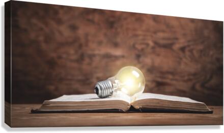Light bulb on the book. Knowledge Creative Wi  Impression sur toile